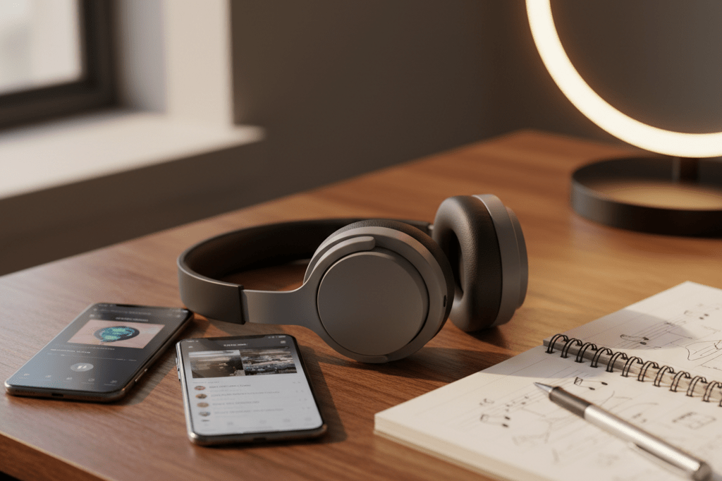 Wireless headphones, smartphones, and notebooks under natural light depict strategies for impactful product launches through partnerships