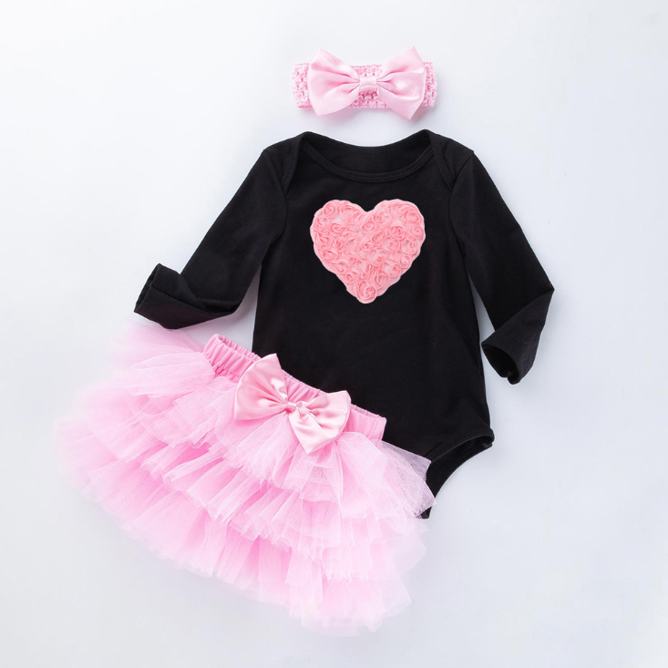 Комплект детских комбинезонов MIA 3 шт./компл., платье-пачка с бантом и повязкой на голову, комбинезон на День святого Валентина с любящим сердцем для маленьких девочек