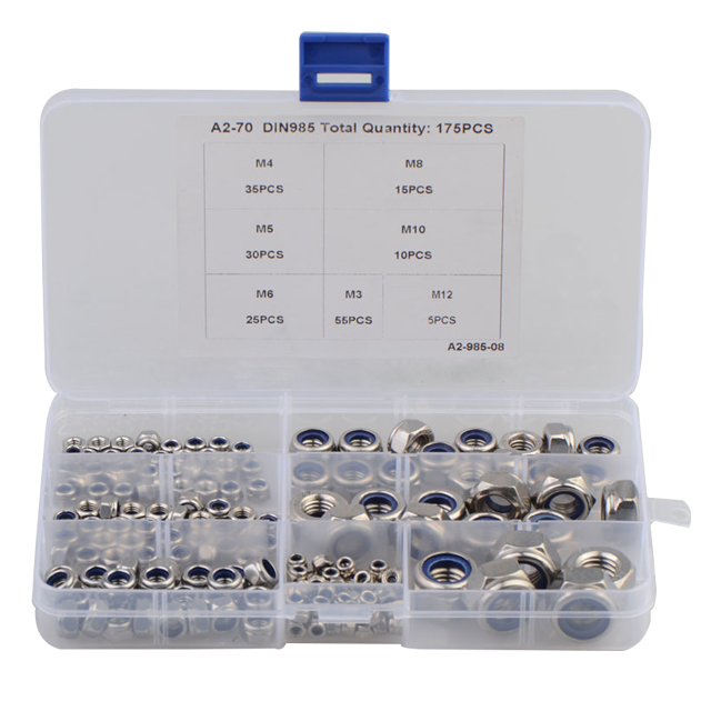 195pcs M3 M4 M5 M6 M8 M10 Tuercas hexagonales autoblocantes de metal S 195pcs M3 M4 M5 M6 M8 M10 Tuercas hexagonales autoblocantes de metal S