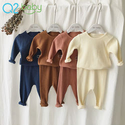 Moda cor sólida algodão pit serviço doméstico terno bebê conjunto de duas peças conjuntos de roupas de malha layette 2419