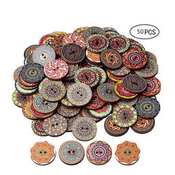 15/20/25mm Wooden Buttons Retro Series Painted Button for Clothing Scrapbooking Crafts DIY Sewing Handicraft Accessories