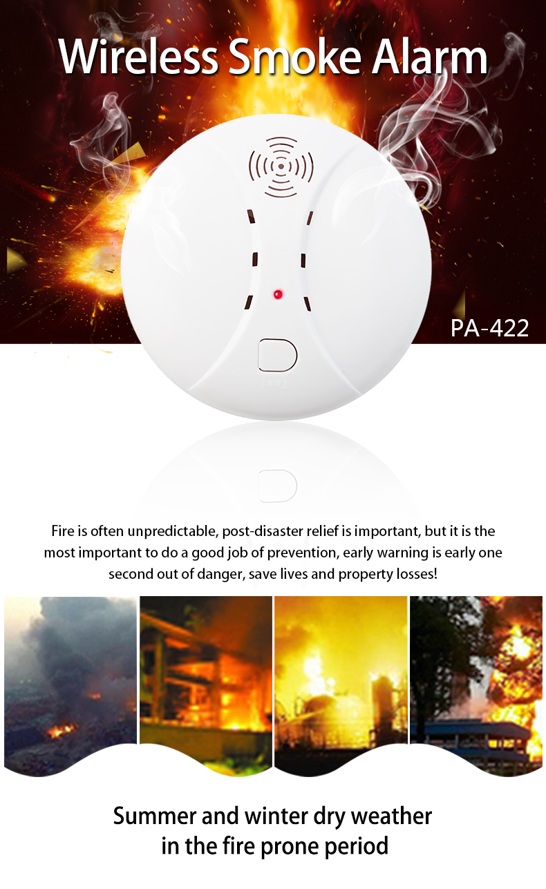 PGST Wireless 9V Battery Operated Smoke Detector Fire Alarm Sensor 1527 433Mhz for Home Security