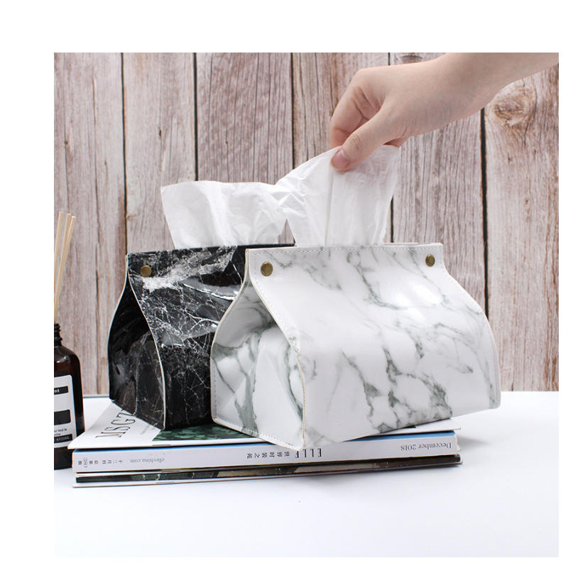 PU Leather Facial Tissue Box Cover Rectangular Napkin Snap Closure Hold Home Car