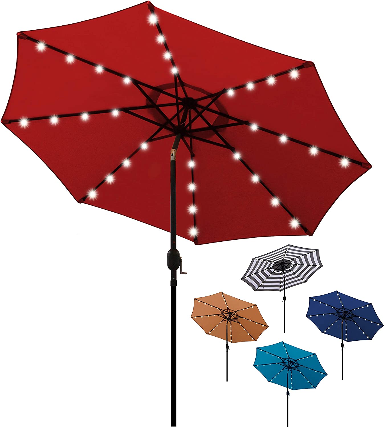 Водонепроницаемый уличный садовый зонт с солнечной светодиодной подсветкой, 9 футов