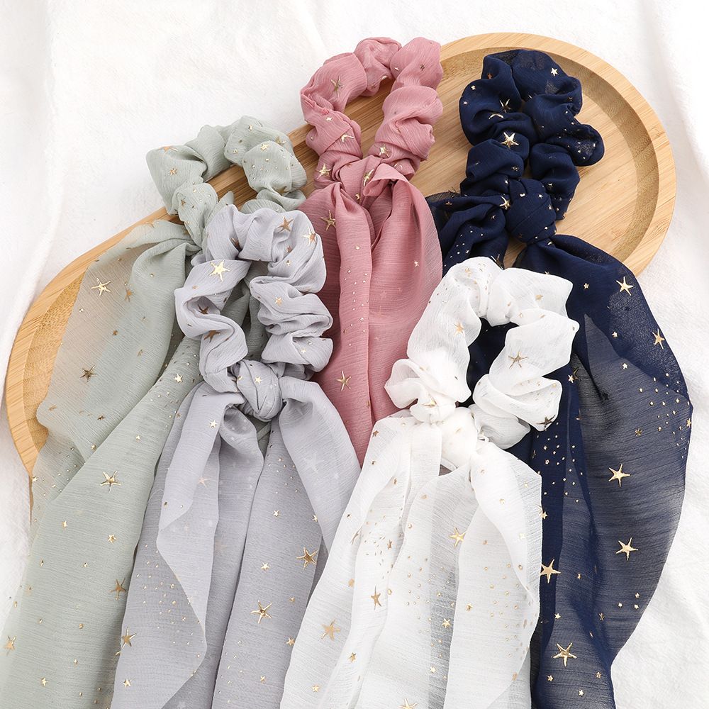 Женские аксессуары для волос 2020 корейские золотые звезды тканевые романтические звездное небо длинные шифоновые резинки шарф эластичные резинки для волос