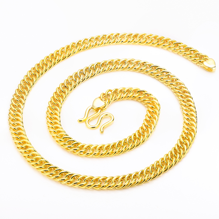 AAA GEMS Men Solid Silver Hip Hop Jewelry 8mm 24inch Yellow Gold Miami Cuban Link Chain Necklace in Stock