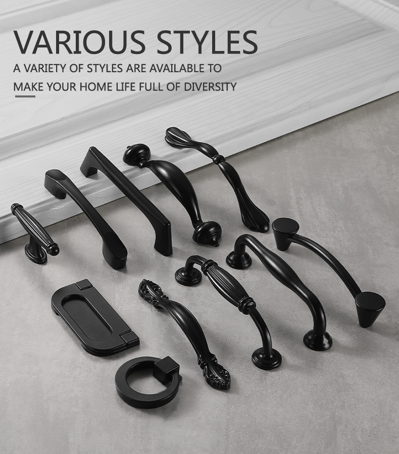 Classical Style Custom Black Zinc Alloy Furniture Drawer Pulls Handles //