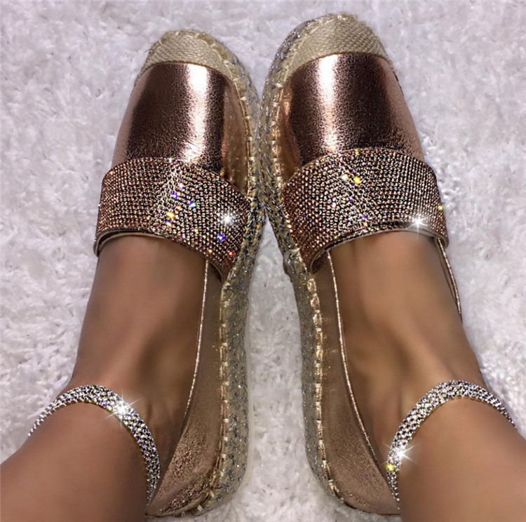2020 Fashion European Espadrilles Rhinestone Platform Shoes Woman Creepers Flats Crystal Ladies Loafers