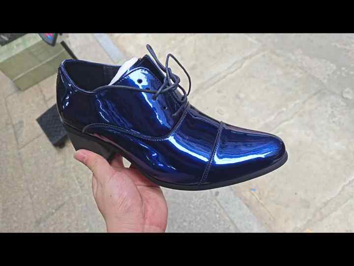 Patent Mode A Pelle Shoes Patent Leather Blue Color Block Heel