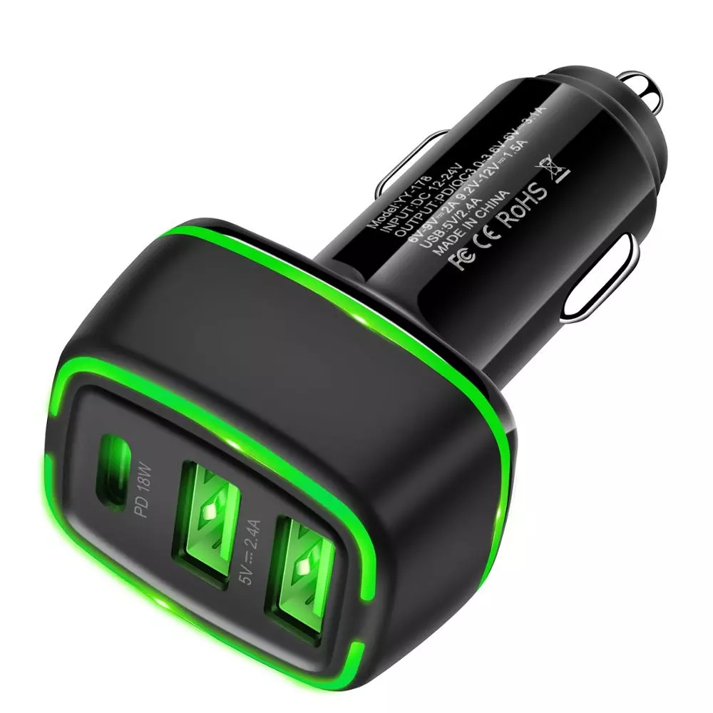 18W QC3.0+Type-c+3.5A USB Car Charger Quick Charging Portable PD Car Charger Mobile Phone Charger
