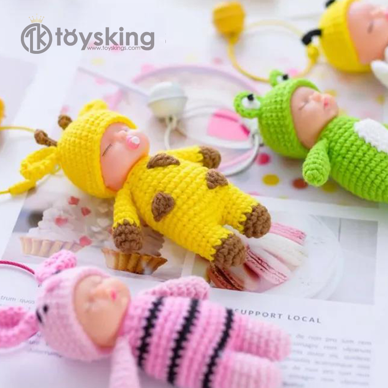 Kawaii вязаный брелок для ключей в виде фруктовой куклы, брелок для ключей в виде игрушечного автомобиля, милый дизайн, бутик, брелок для ключей в виде спящей куклы, оптовая продажа