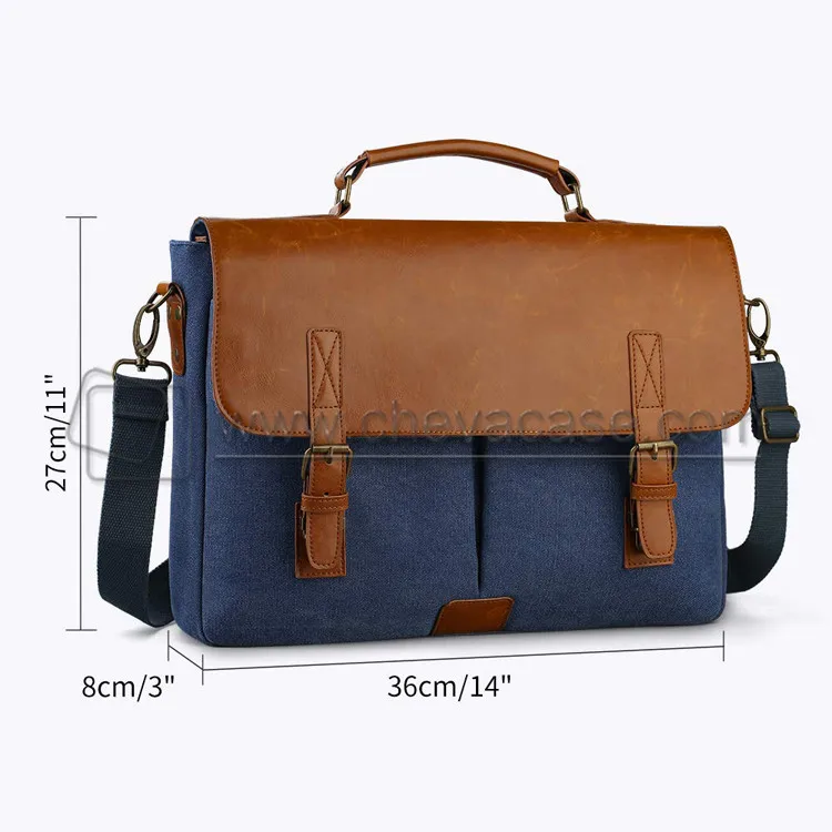 Factory Custom Canvas PU Leather Messenger Laptop Bag Briefcase