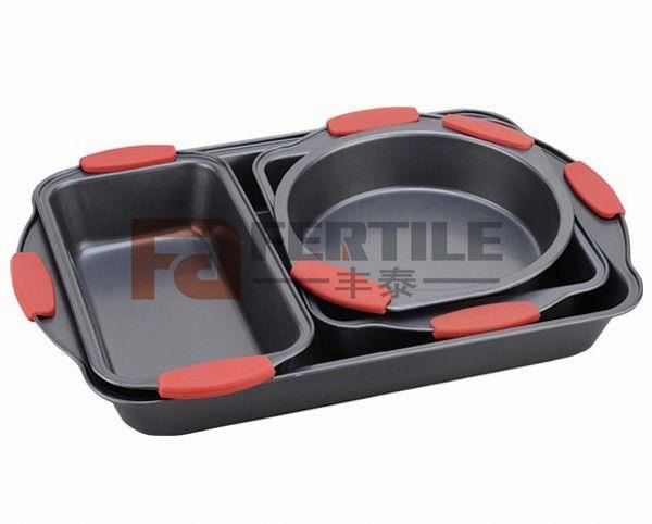 113416 антипригарный набор из 4 противней для выпечки из углеродистой стали с силиконовой ручкой, 4 предмета