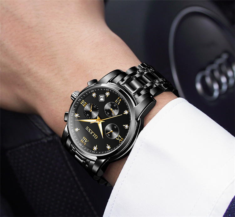 OLEVS 2858 Luxury Chronograph Men Watches Top Brand Luminous Dial Steel Bracelet Watchband Male Clock Date Business Wristwatches