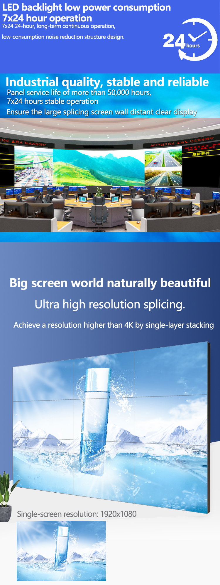 4k LCD Display Conference Room Video Wall 55inch 500 / 700cd/m2