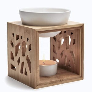 Bamboo Oil Burner with Black Ceramic Bowl Aromatherapy Oils and Wax Melts