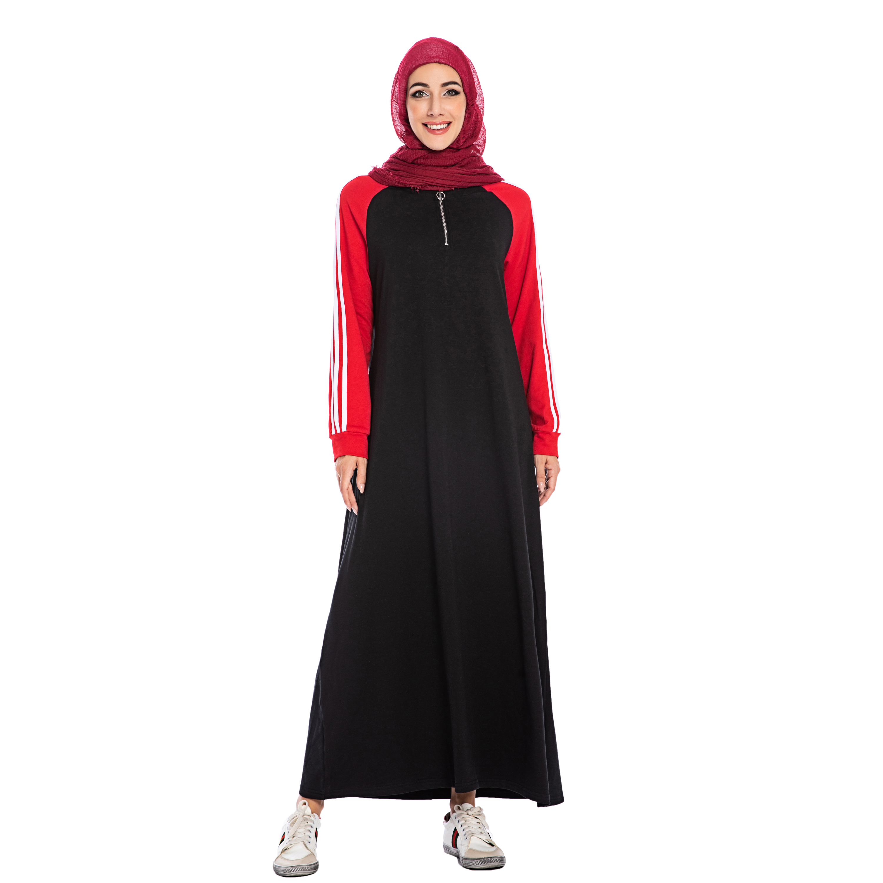 6192#_Comfort Muslim Long Sleeve Dress - CHAOMENG MUSLIM SHOP