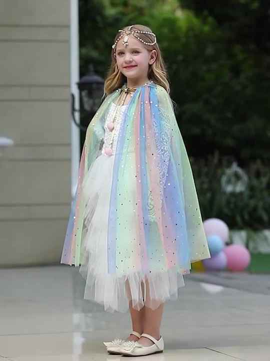 Elsa Anna Mermaid Girls Princess Cloak Children Purim Colorful Sequined  Capes Kids Shiny Bright Party Dress up Halloween Costume