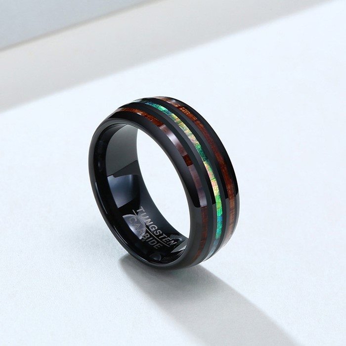 Недорогие украшения из карбида вольфрама, цветная оболочка и свадебный браслет с деревянной инкрустацией Koa