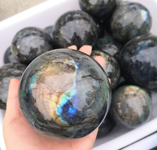 WindBell Large Rainbow and Blue Labradorite Sphere Natural Labradorite Ball Energy Stone Decoration