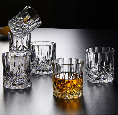 11oz High quality barware elegant drinking cups engraved diamond bottom crystal cut glass cup whiskey glass Tumble