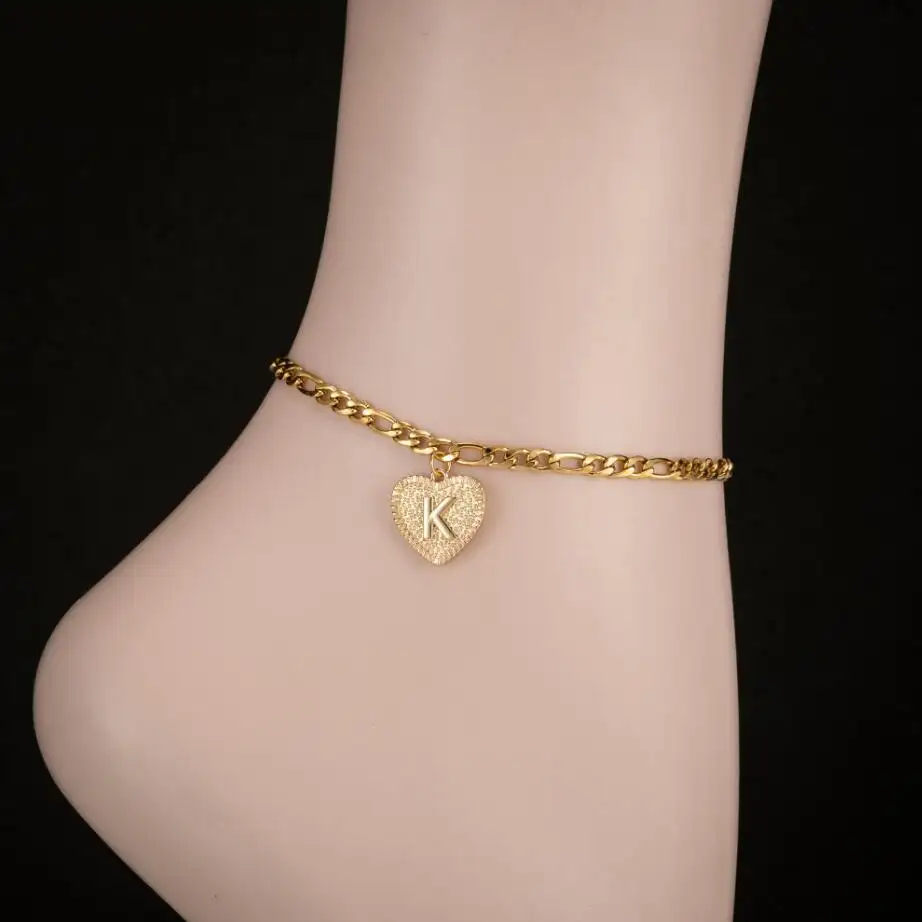 Customized Couple 18K Gold Plated Stainless Steel A-Z 26 Letter Initial Anklet Necklace Set Jewelry