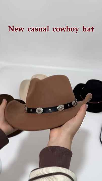 2 Pack Western Cowboy Hats for Women & Men Classic Felt Wide Brim Cowgirl Hats Cowgirl Cowboy Hats for Women Men Wide Brim Western Hat  main image 3