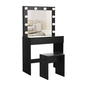 Large Storage for Makeup White Mondeer Dressing Table Vanity Table Set with Sliding Mirror and Stool