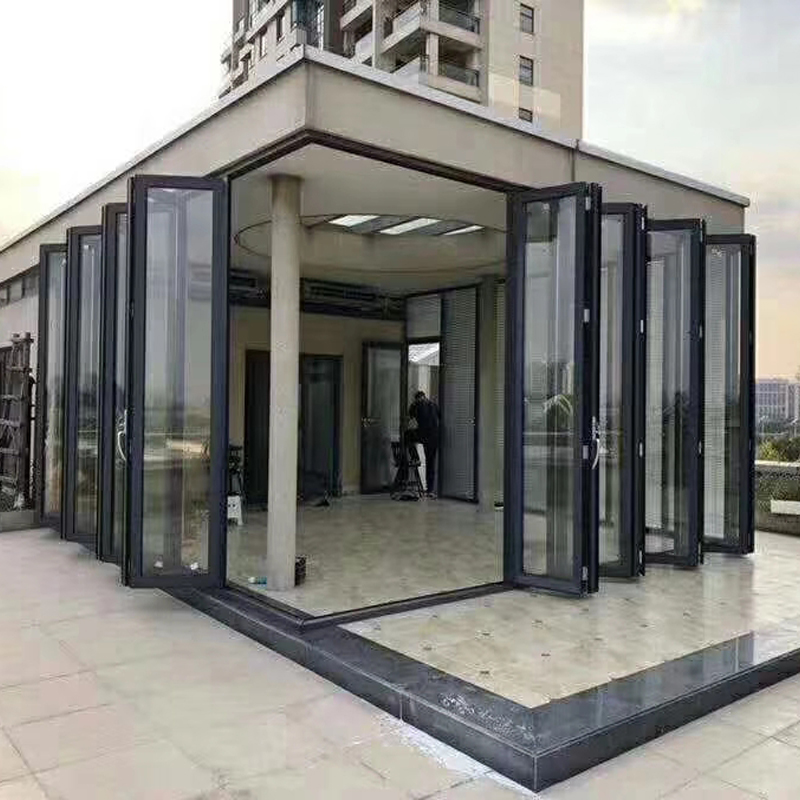 Ano de Garantia 10 Pilha de Pátio De Alumínio Moldura De Vidro Preto Bifold Porta Na China