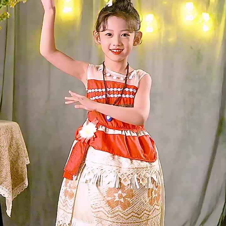 Carnival Halloween Party Ocean Romance Princess Dress Kids Cosplay Vaiana Princess TV&Movie Moana Costume Dress With Necklace Carnival Halloween Party Ocean Romance Princess Dress Kids Cosplay Vaiana Princess TV&Movie Moana Costume Dress With Necklace