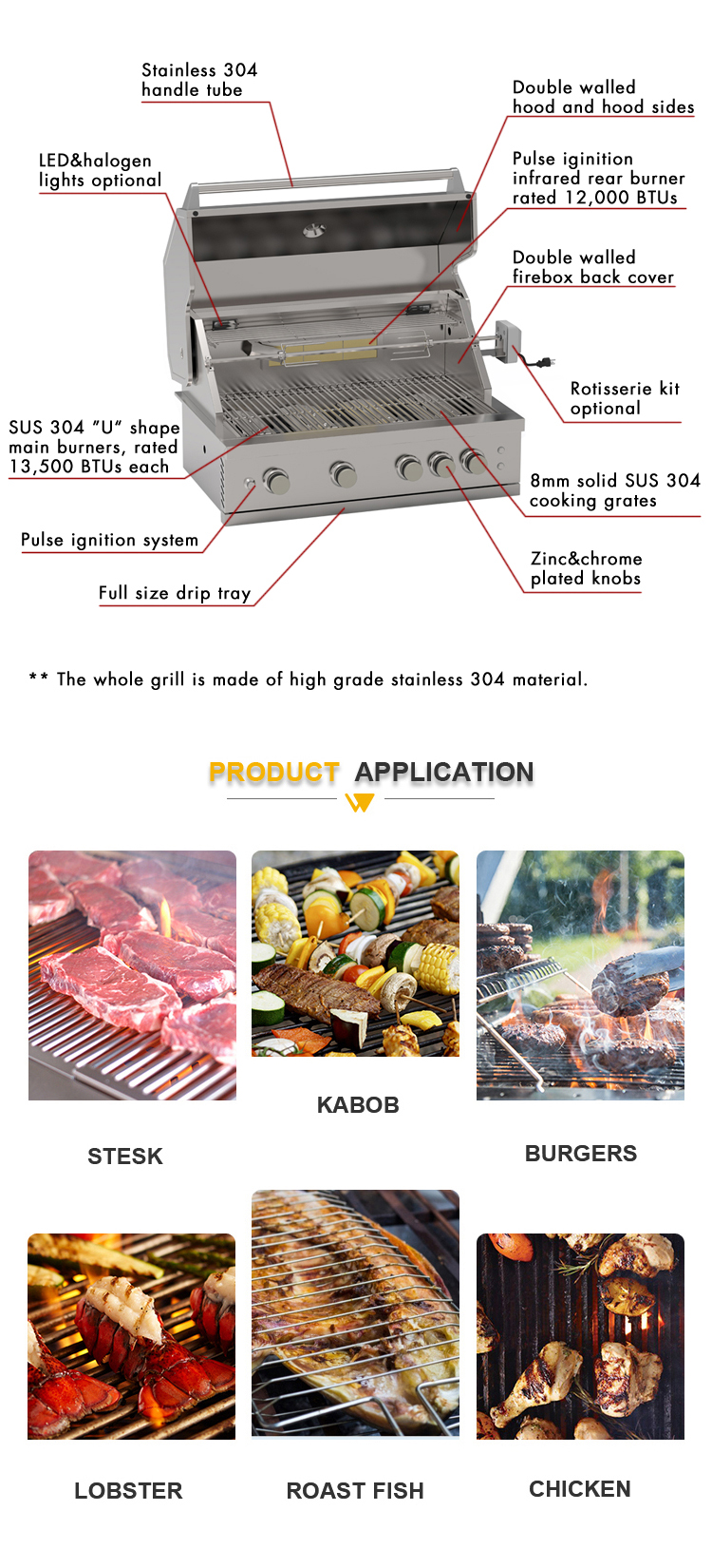 Stainless Steel 3 Burner Gas Grill