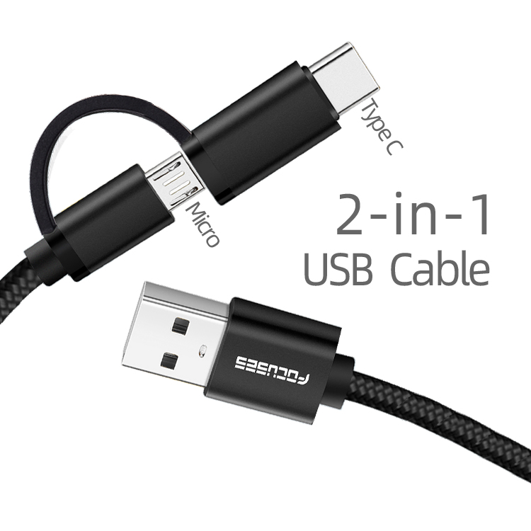 Оптовая продажа, 2-в-1, быстрая зарядка, нейлоновый Плетеный Usb-адаптер Ladekabel 3A, быстрый кабель Micro для Samsung 2 в 1, кабель Micro USB Type-C