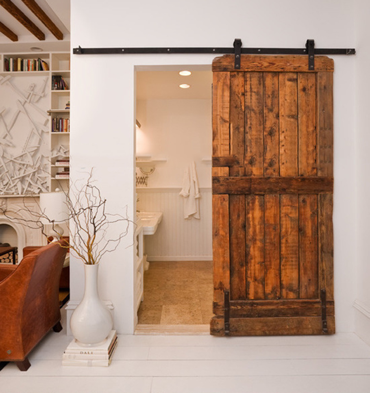 Vintage Interior Wood Sliding Barn Door with Steel Hardware Kit for Bathroom
