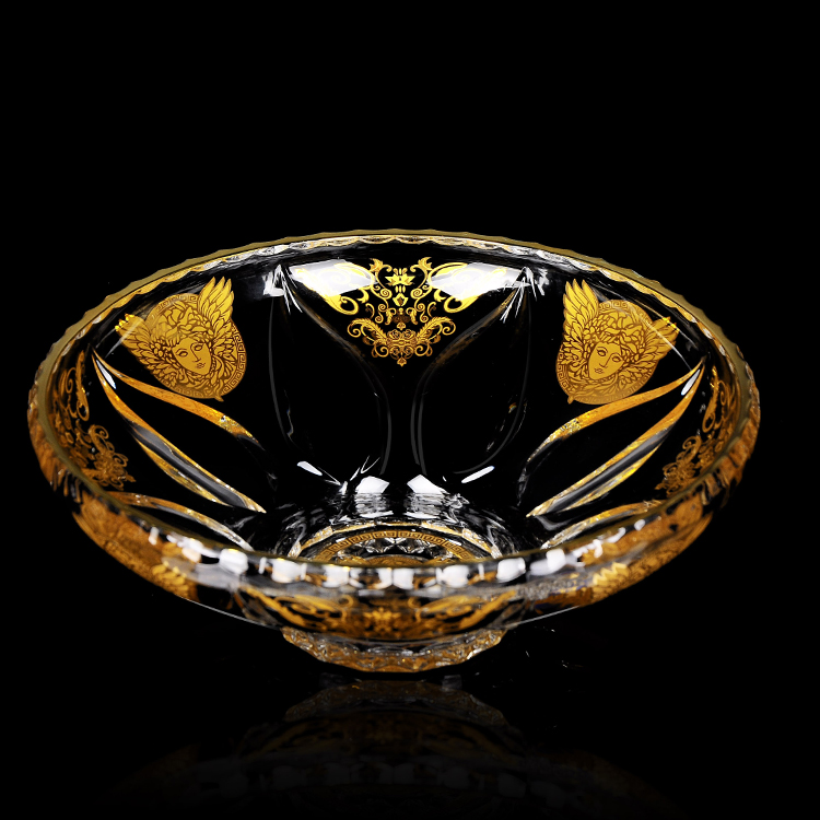 Высокое качество Золотой наклейки стеклянная чаша бытовой декоративная ваза с фруктами на выходе