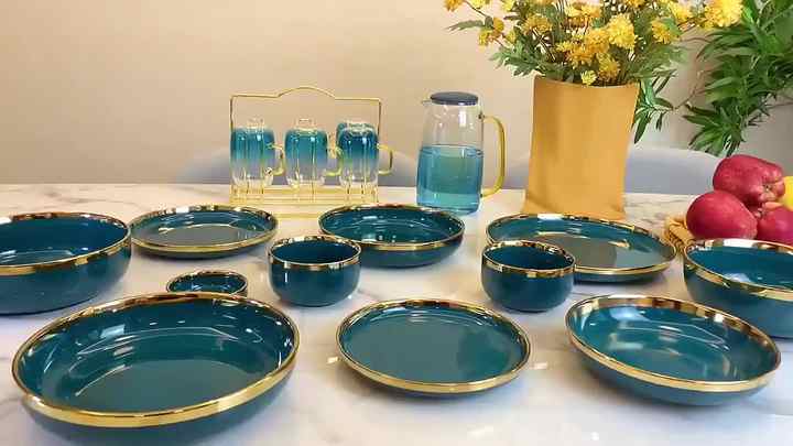 Kitchen Ceramics Tableware Plate Set Nordic Style Dark Green