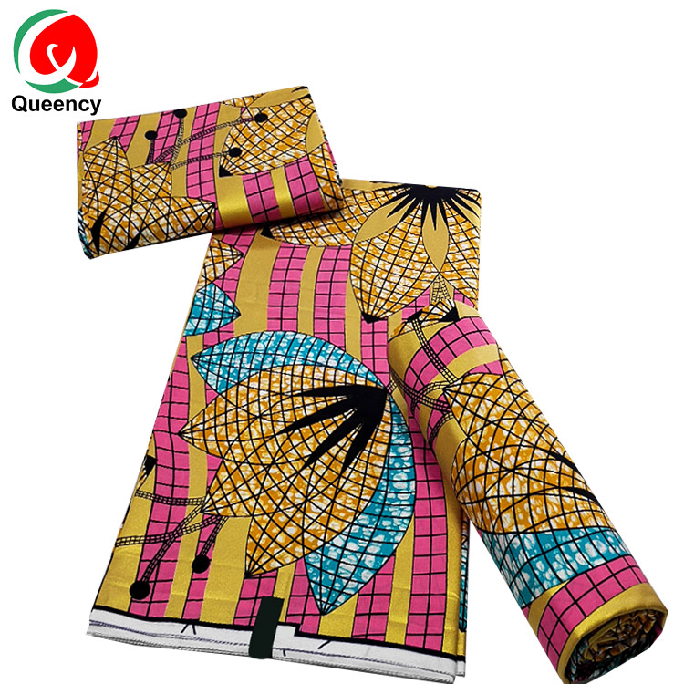 Queency Холланд качество мягкий Африканский Воск Atamfa ткань 100% хлопок печать золотой воск ткань в клетчатом листке узоры