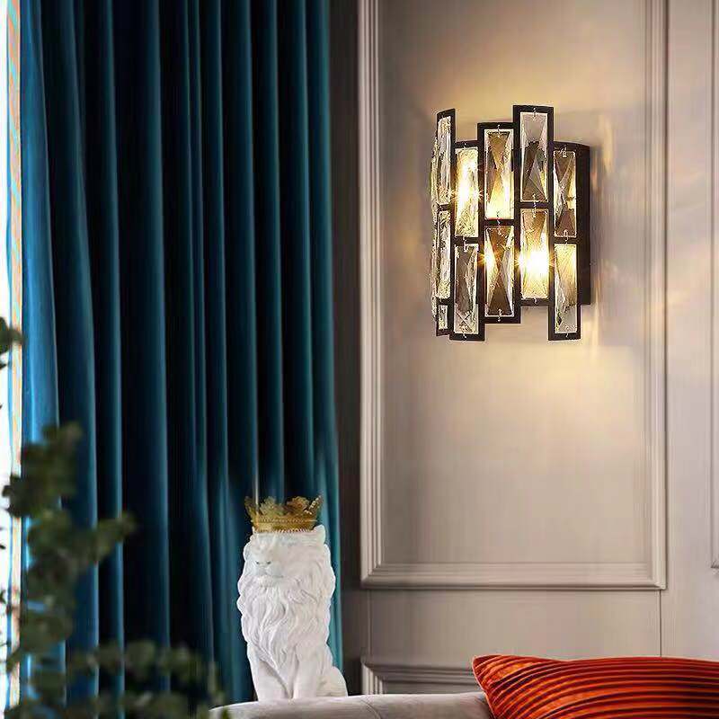 Modern wall lamp 1 light black with clear k9 crystal for living room dining room