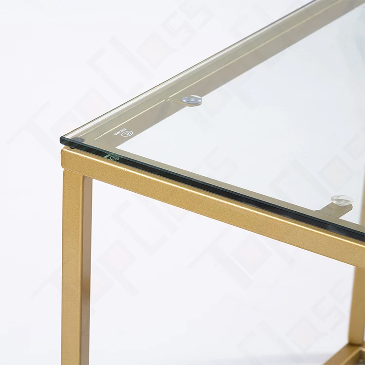 Or futé de la Malaisie en métal de rectangle d'or de verre trempé de bureau de table basse en acier d'articles