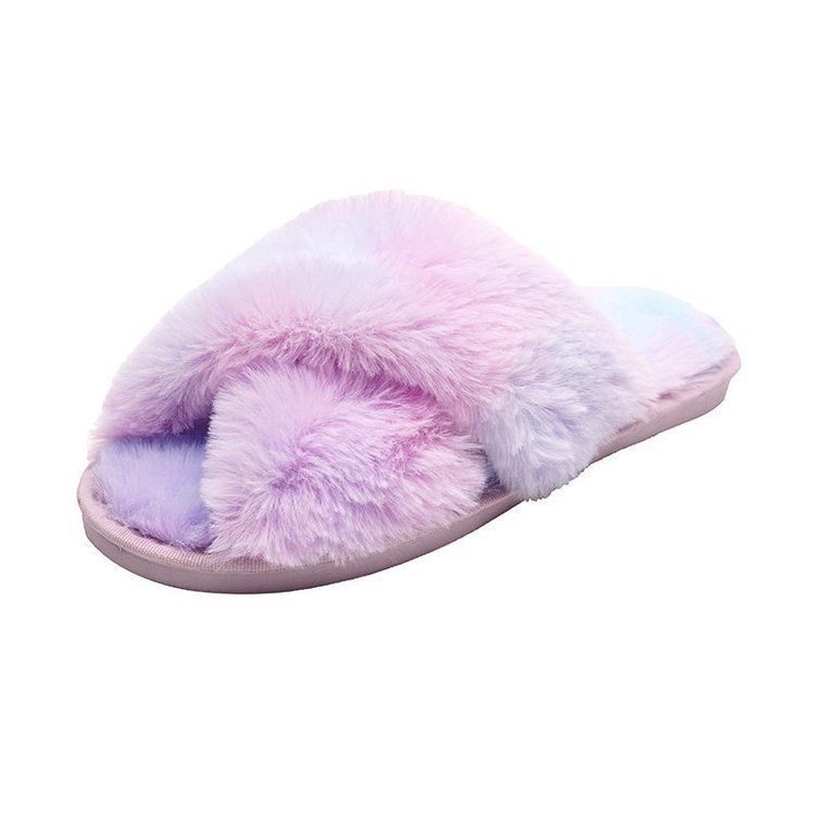 Indoor House Furry Slippers Women Winter Warm Shoes Slides Plush Flat Slipper
