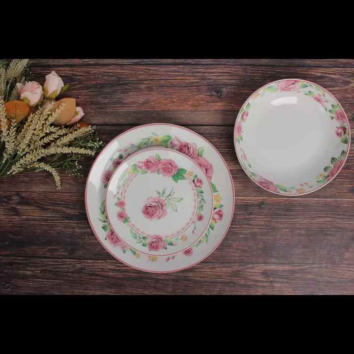 European Elegant Luxury pink Rose Flower Decal Porcelain