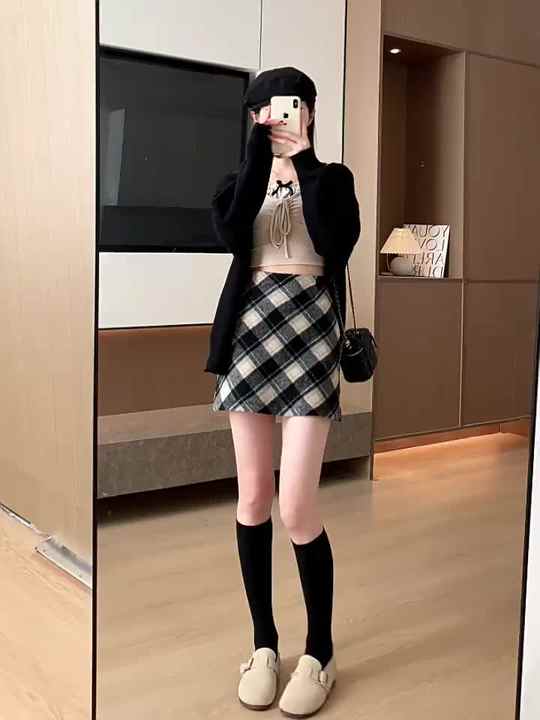 D41115 Retro Plaid High Waist School Uniform Mini Check Skirt