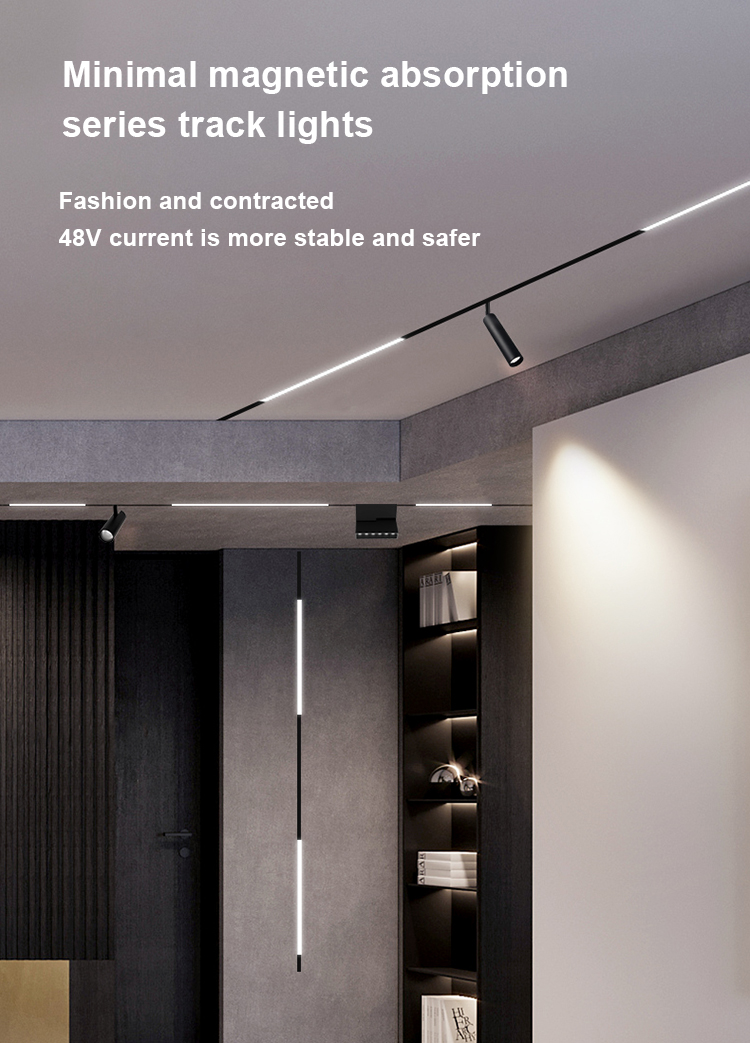 磁系统DC48V室内铝制线性光凹入表面安装trimless轨道灯
