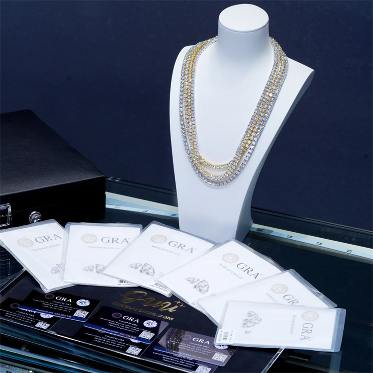 Wholesale Price Ice Out 3mm 4mm 5mm Round Moissanite Diamond Tennis 925 Sterling Silver Chain	in White Gold