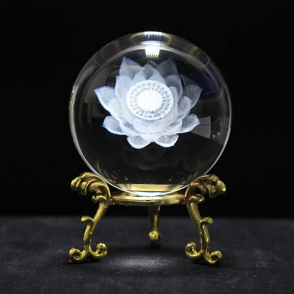 纯3d 激光莲花盛开雕刻水晶球寺庙装饰