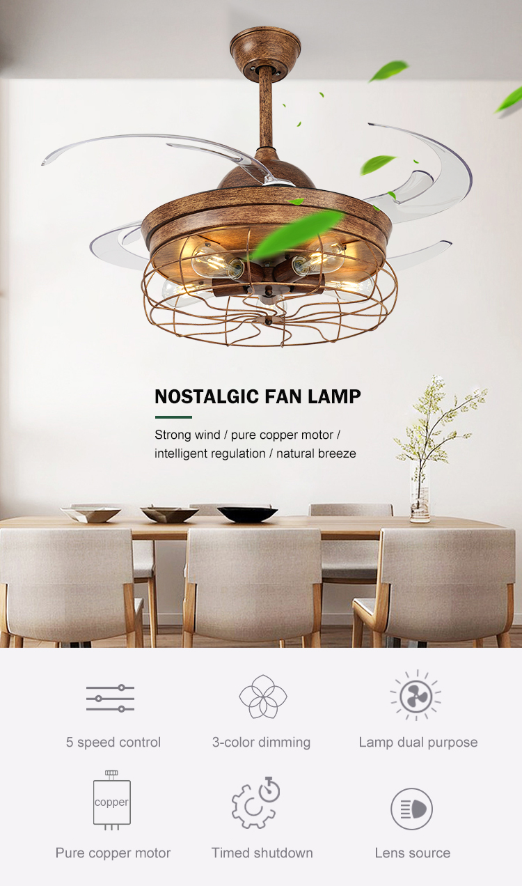 Breezelux energy saving home decoration modern wooden remote control led ceiling fan with lamp
