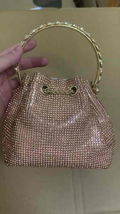Pochette Donna Con Strass E Paillettes - Borsa Sera Elegante Con Catena, Per Matrimoni E Feste, Rosa Oro