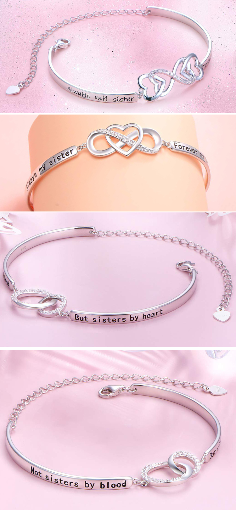 2020 new personalized engraved women jewelry custom hear infinity charm adjustable 925 sterling silver bangle bracelet blank