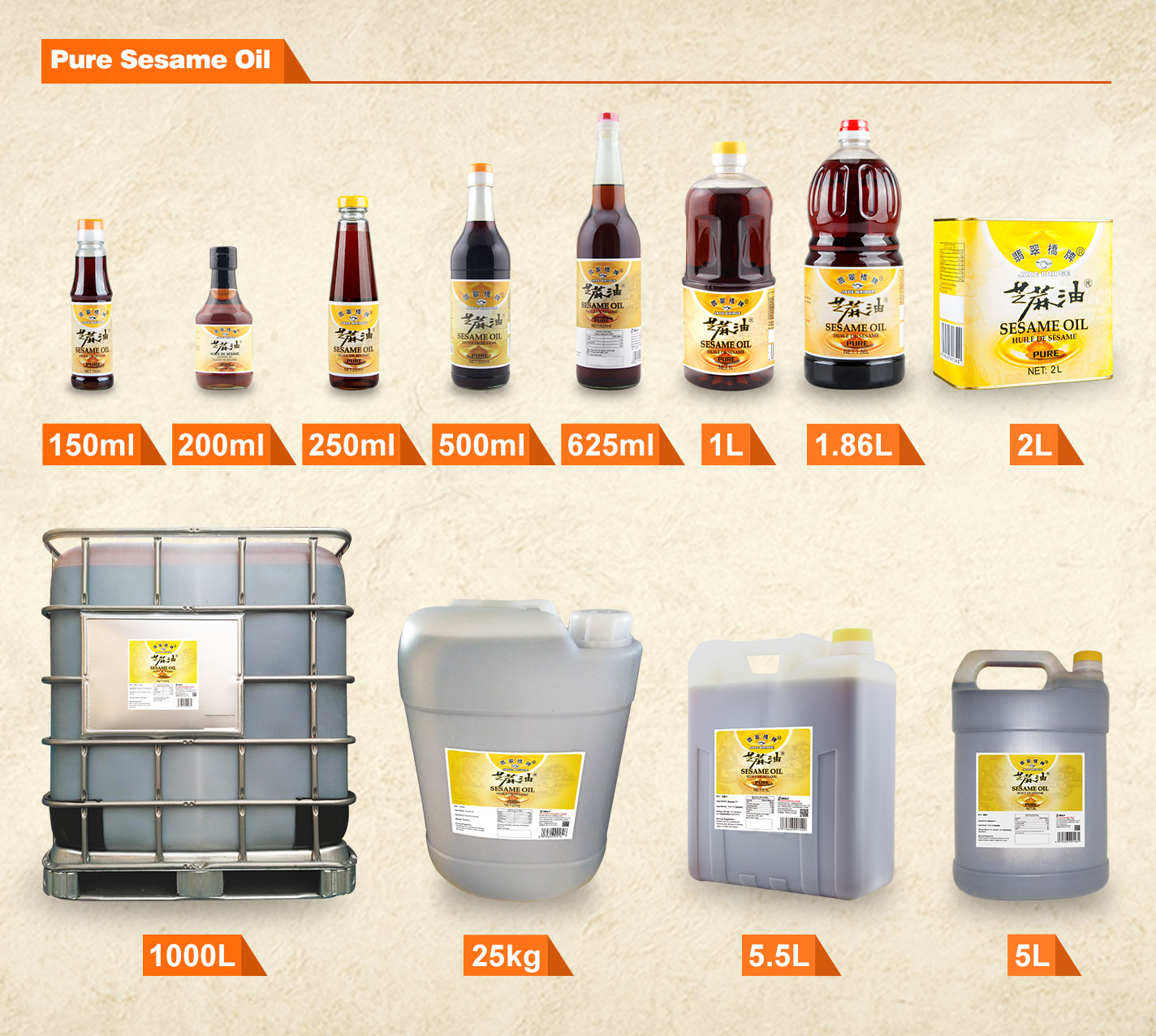 150 ml Jade Bridge China halal for Supermarket Recipes OEM Sesame Oil