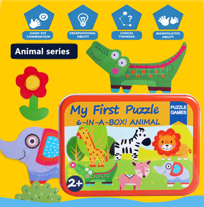 Wholesale Montessori Colorful Wooden Animal Jigsaw Puzzles Set Toys Hot Sale Toddler Early Learning Boys Girls Toys
