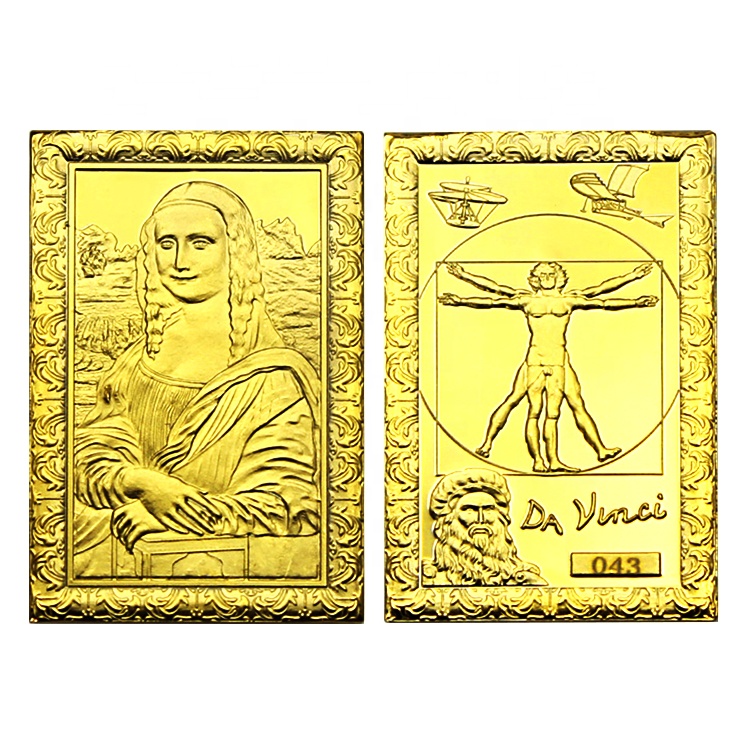 Mona Lisa Plated Gold Bar - 24K Pure Bullion Gold Souvenir Gift
